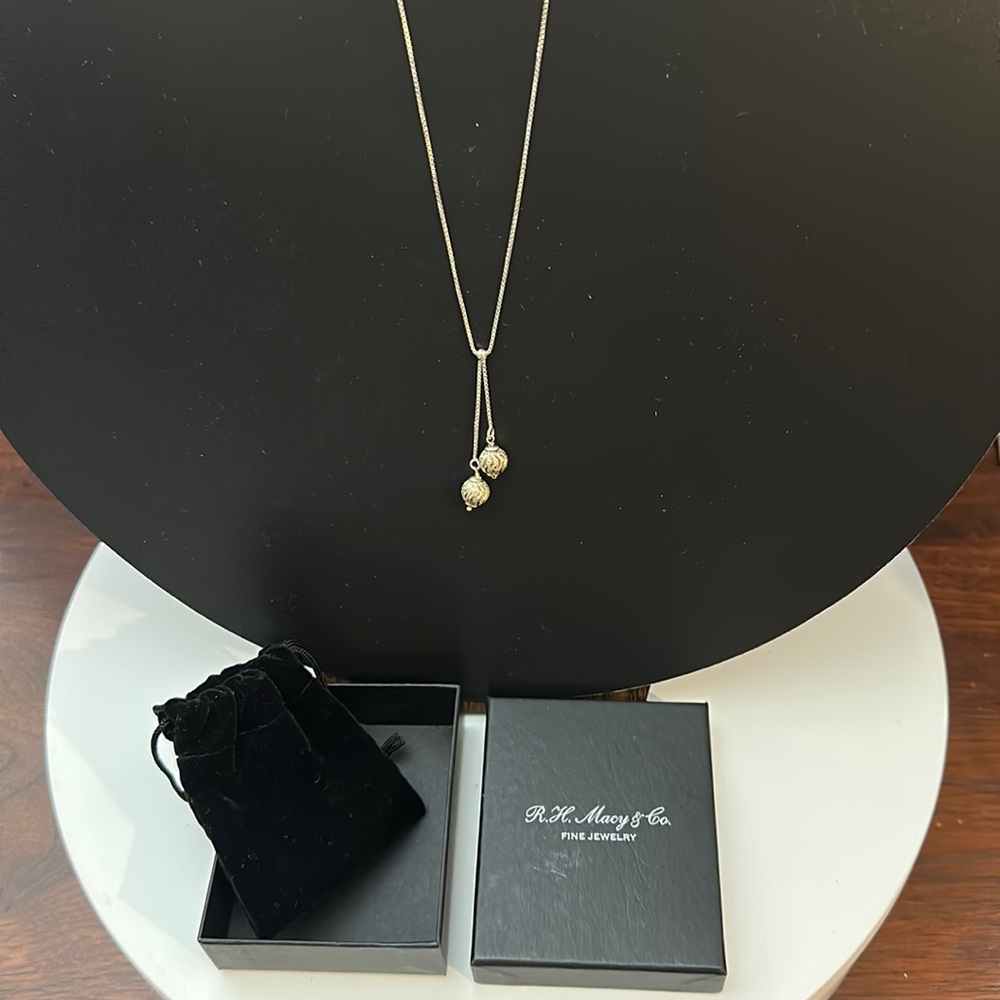 .925 Silver 18” necklace with double ball drop